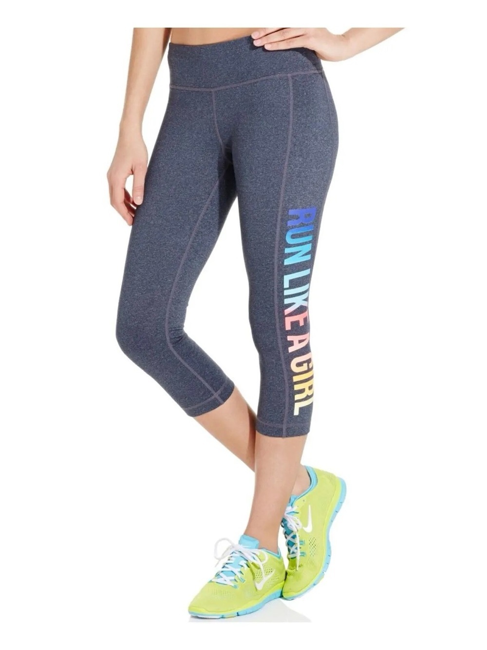 Ideology cropped leggings "Run Like a Girl" graphic on the leg.2x